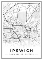 Street map poster of Ipswich town centre, Suffolk