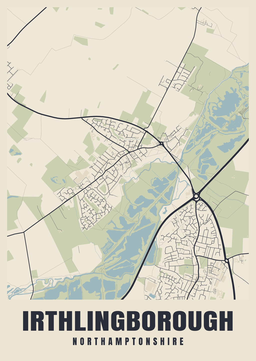 Street map poster of Irthlingborough, Northamptonshire