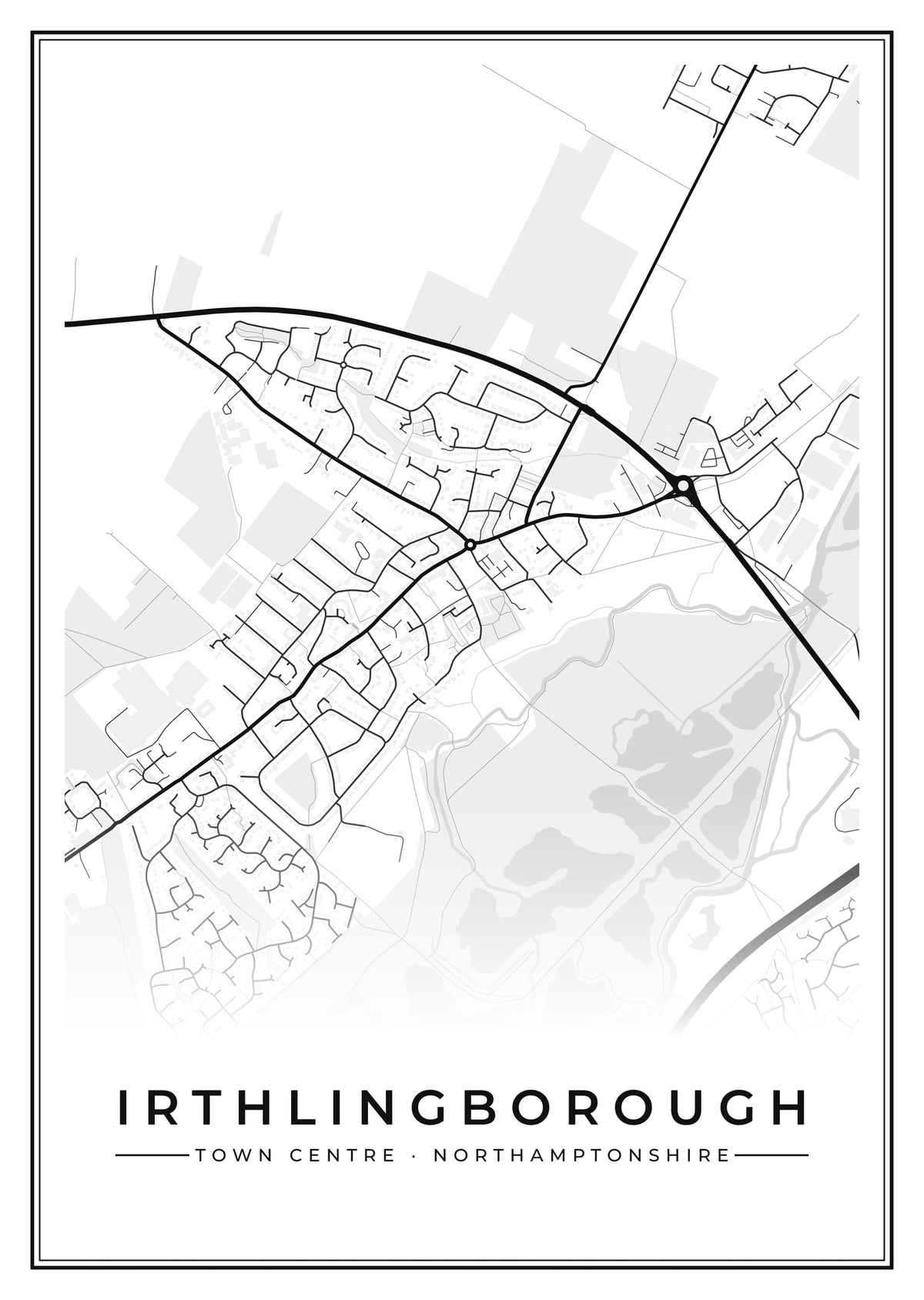 Street map poster of Irthlingborough town centre, Northamptonshire