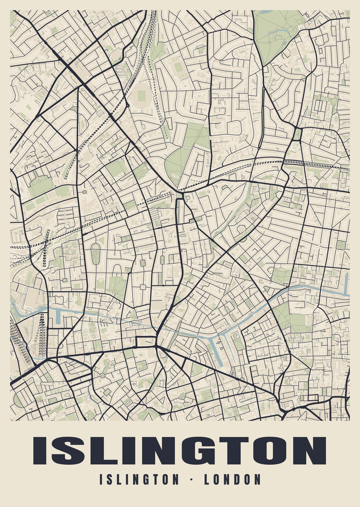 Heritage street map poster of Islington, Islington, London