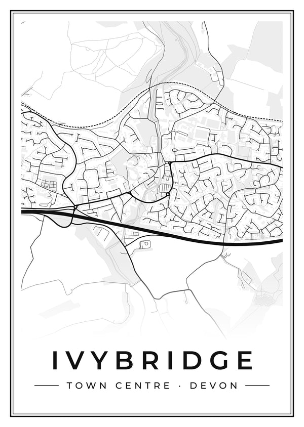 Ivybridge Town Centre Street Map Poster
