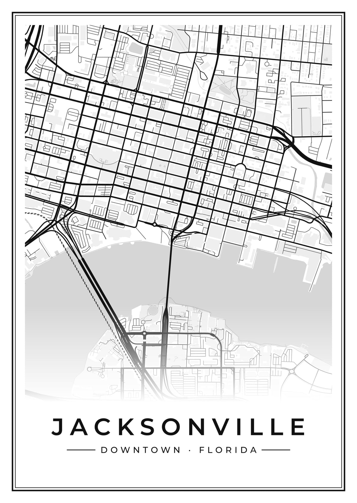 Street map poster of downtown Jacksonville, Florida