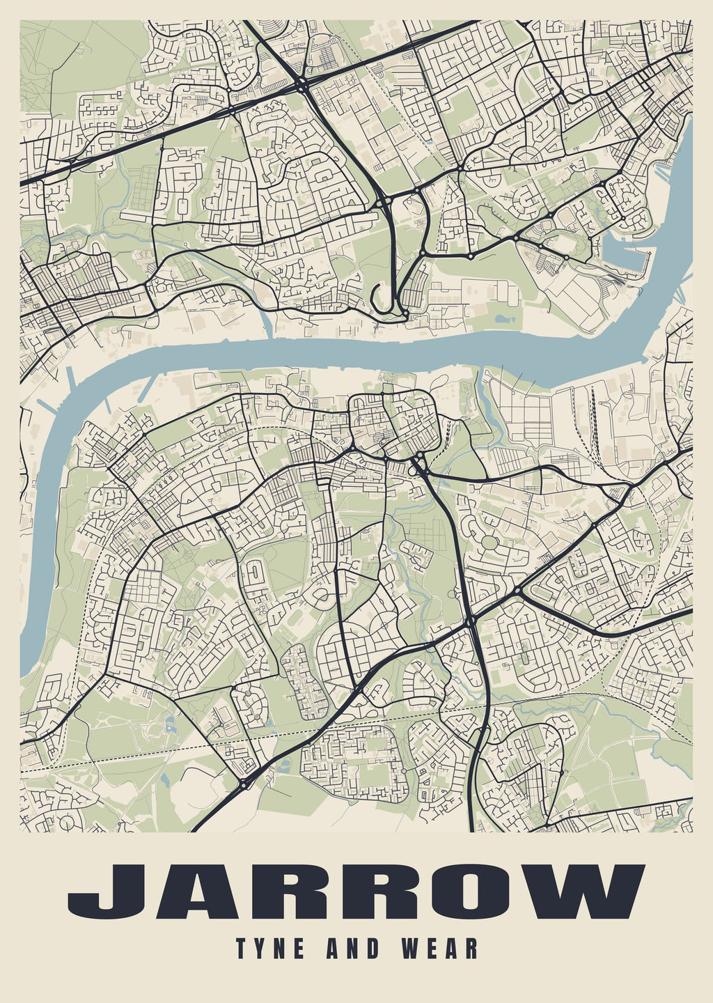 Street map poster of Jarrow, Tyne and Wear