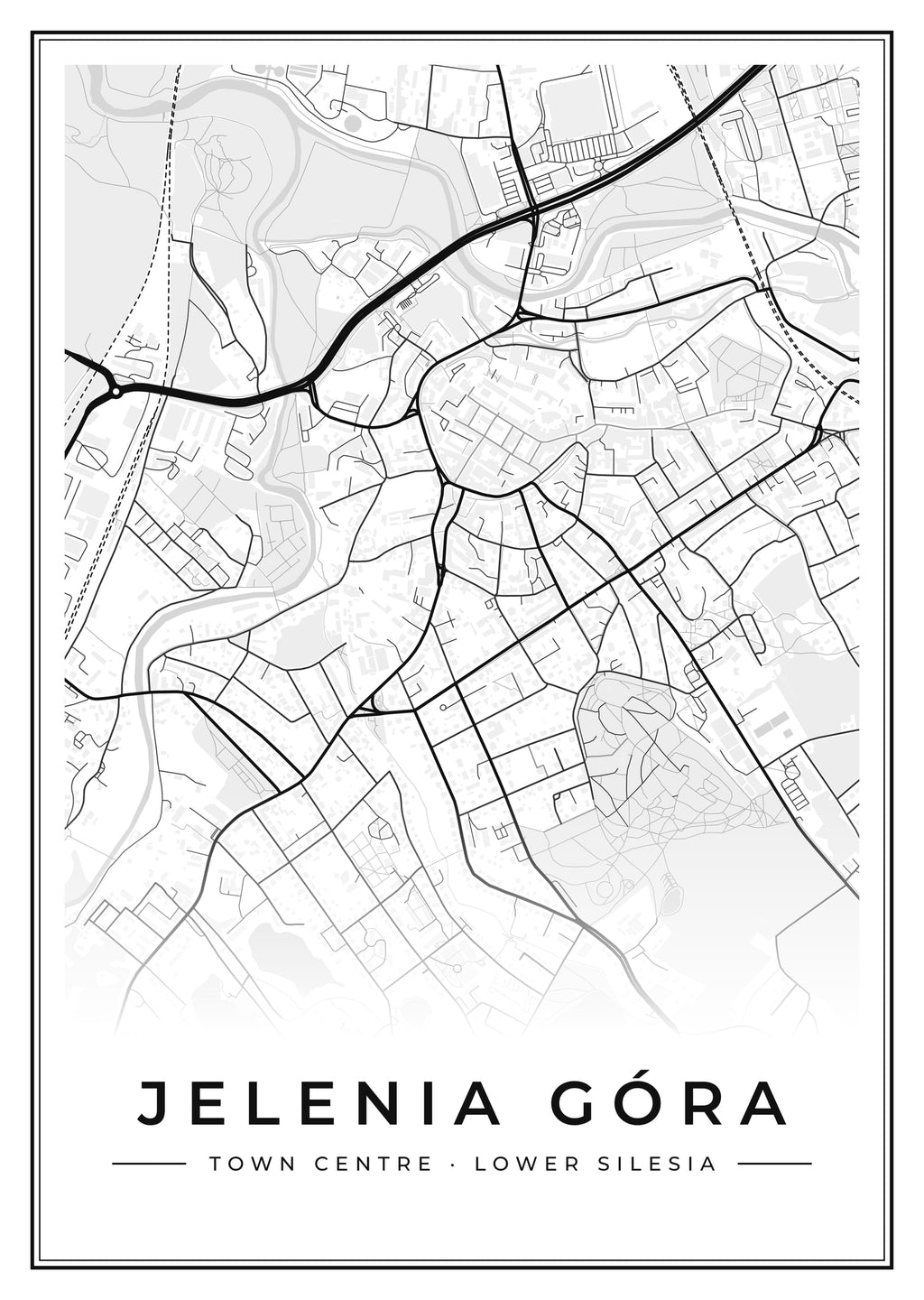 Street map poster of Jelenia Góra town centre, Lower Silesia