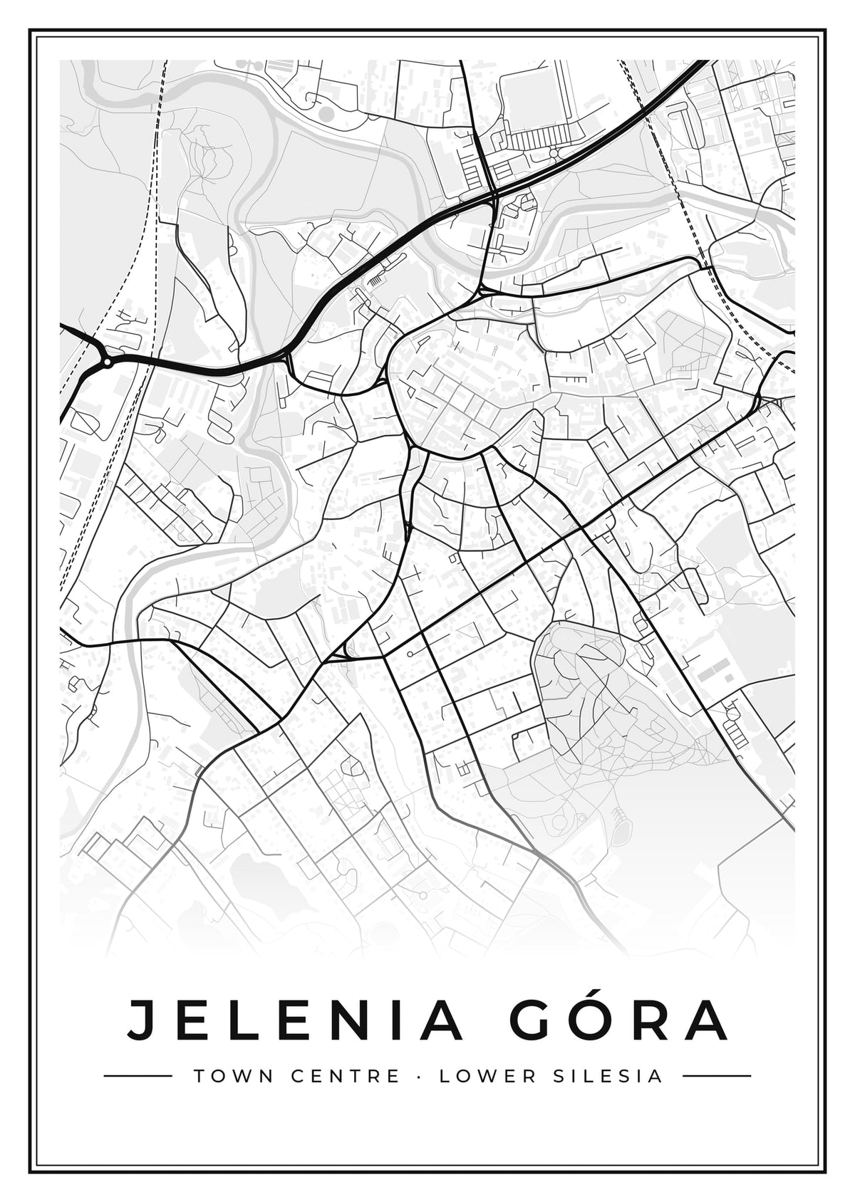 Street map poster of Jelenia Góra town centre, Lower Silesia