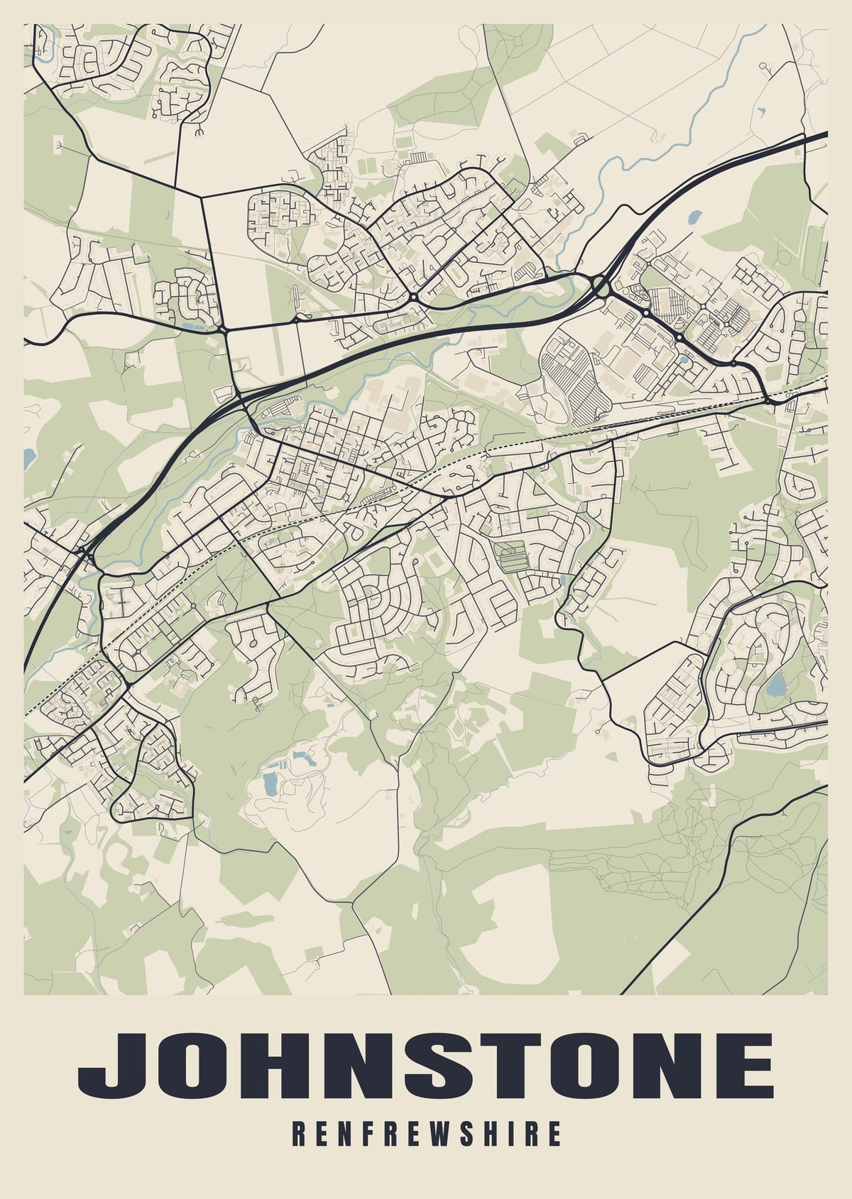 Street map poster of Johnstone, Renfrewshire