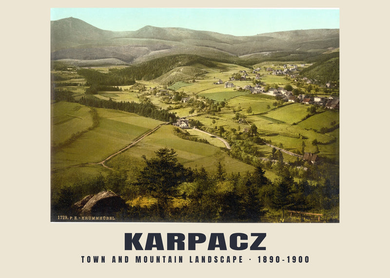 Paese e paesaggio montano, Karpacz — 1890–1900 · Stampa fotocromatica d’epoca