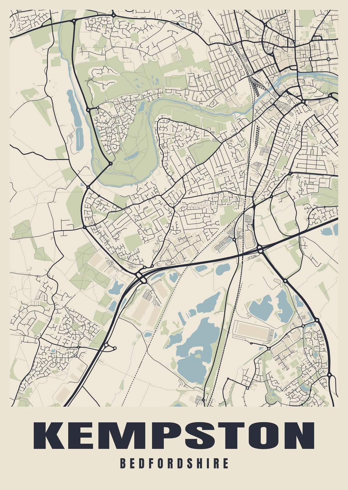 Street map poster of Kempston, Bedfordshire