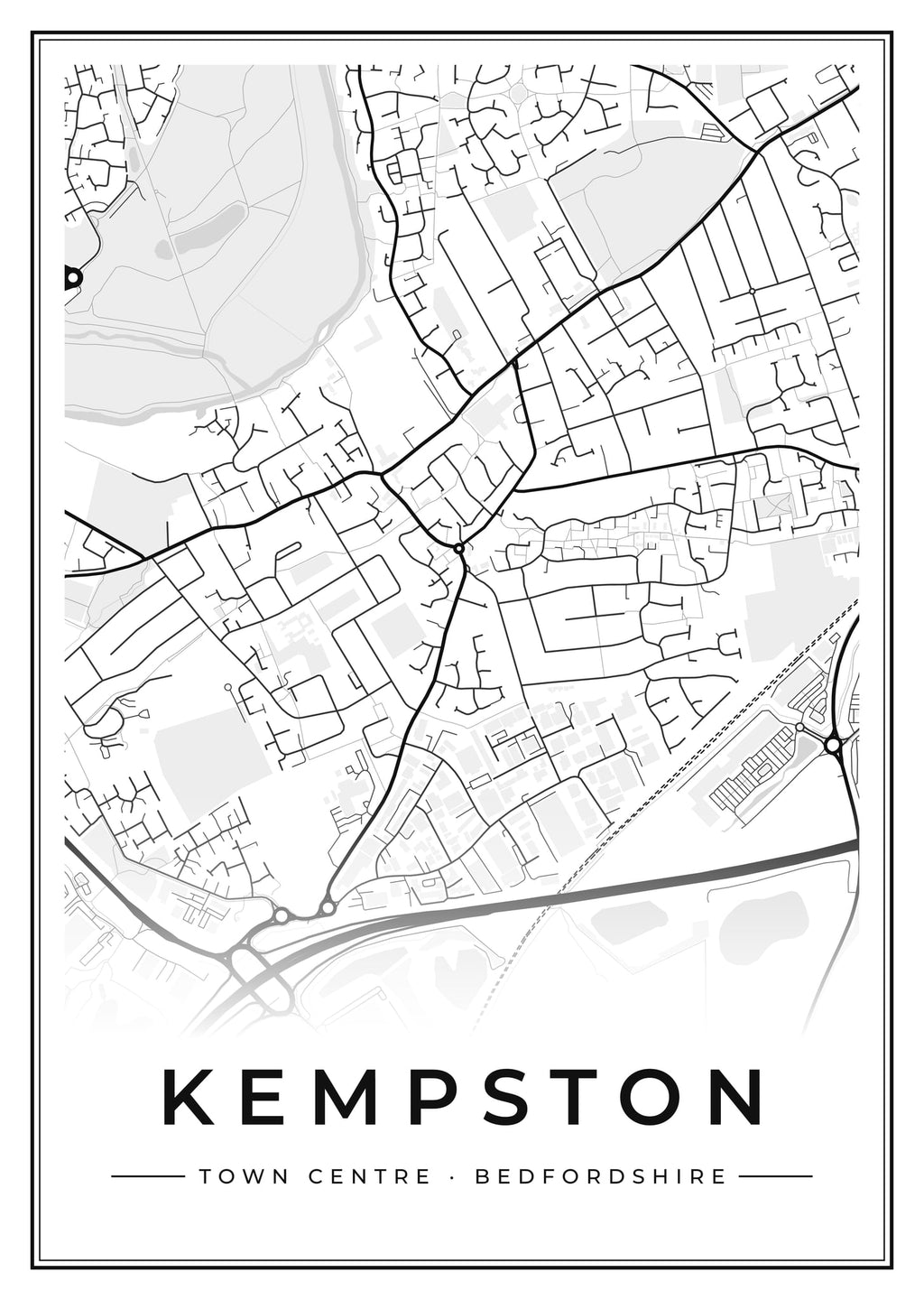 Street map poster of Kempston town centre, Bedfordshire