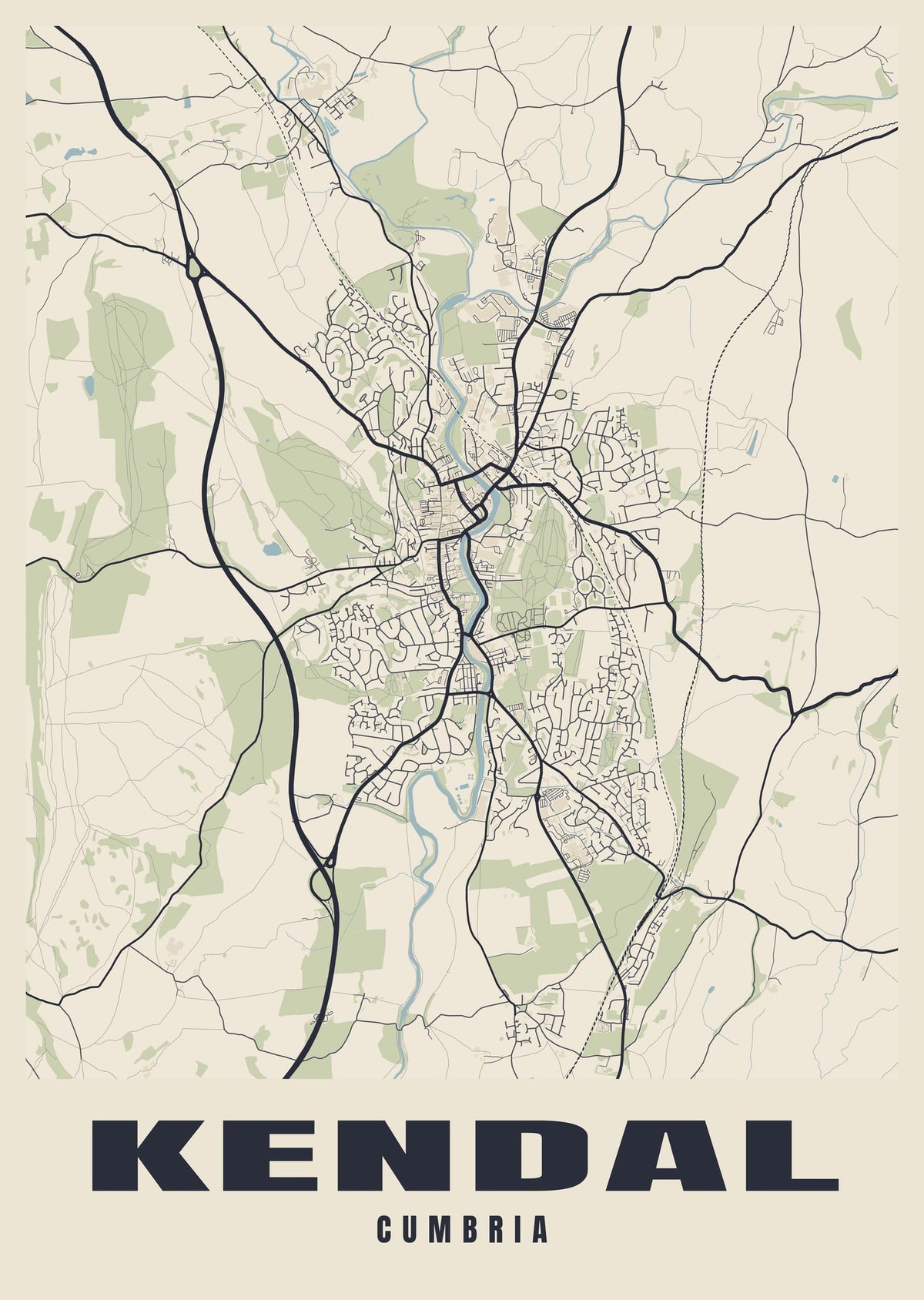 Street map poster of Kendal, Cumbria