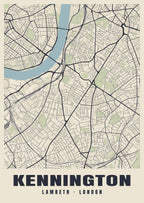 Heritage street map poster of Kennington, Lambeth, London