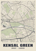 Heritage street map poster of Kensal Green, Brent, London