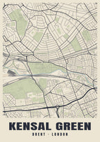 Heritage street map poster of Kensal Green, Brent, London