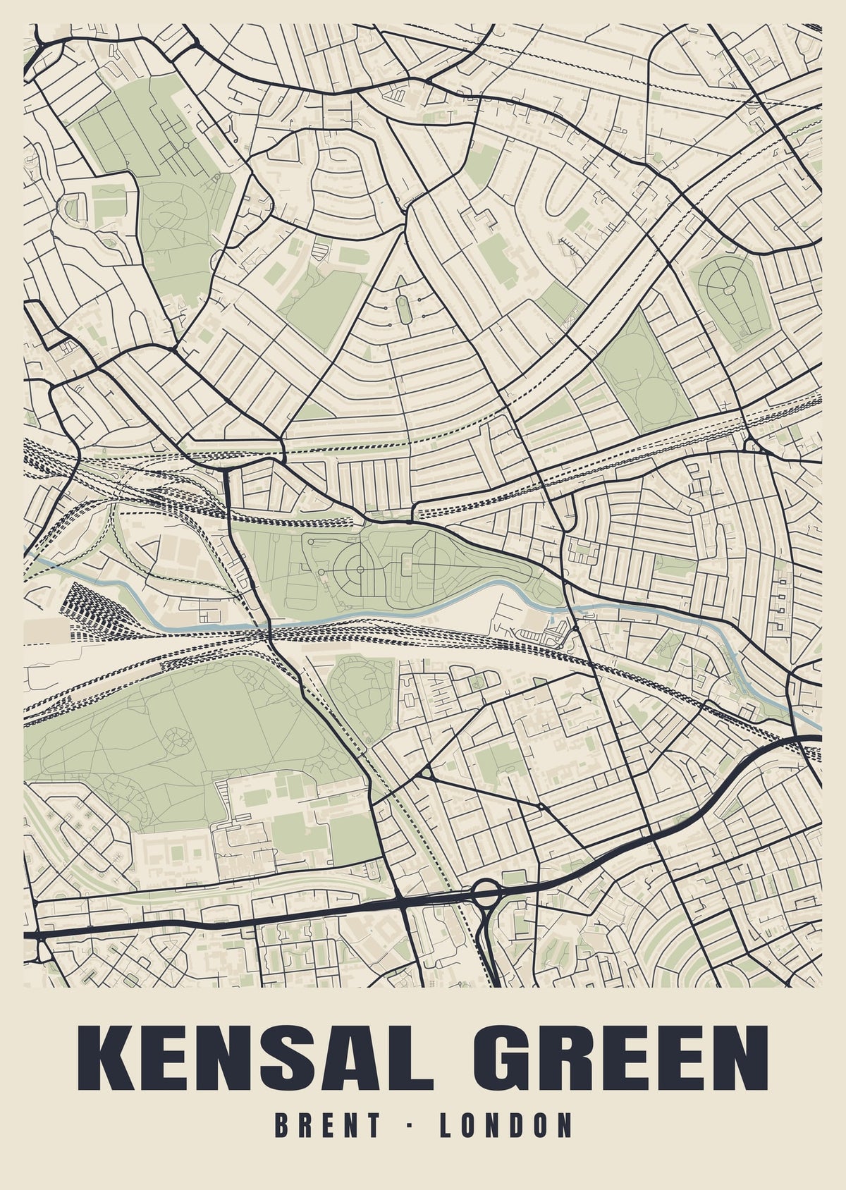 Heritage street map poster of Kensal Green, Brent, London