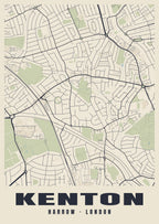 Heritage street map poster of Kenton, Harrow, London
