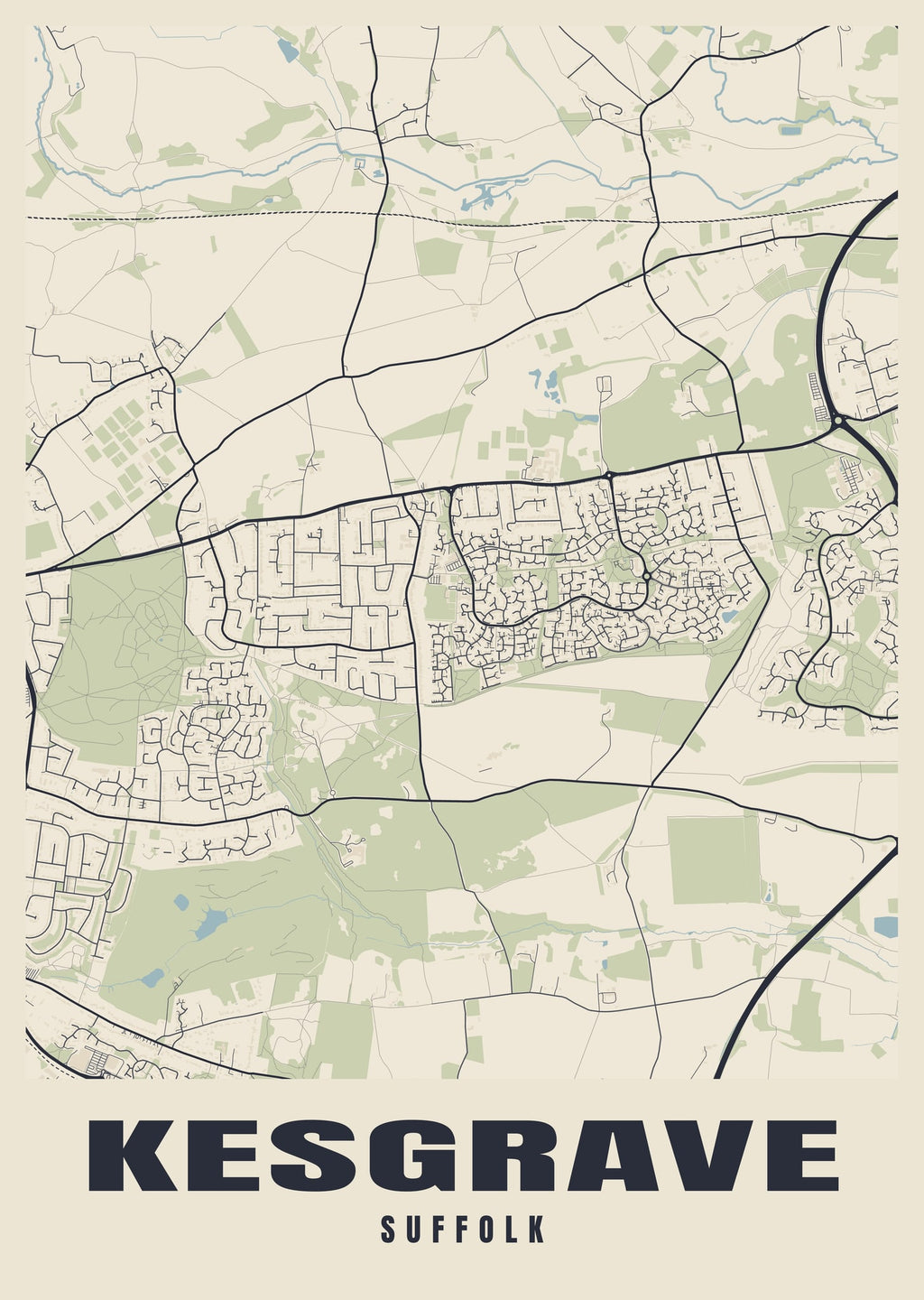 Street map poster of Kesgrave, Suffolk
