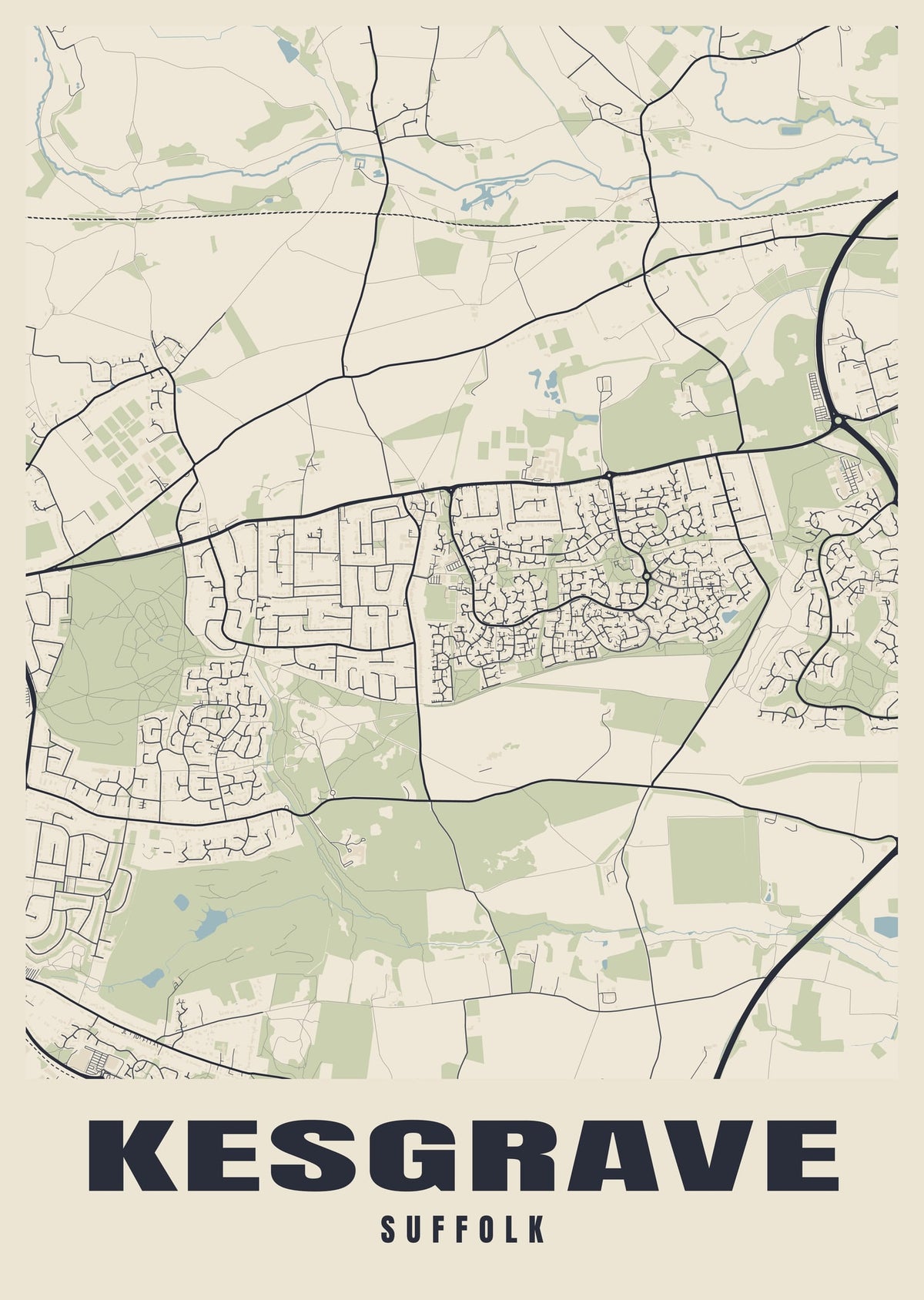 Street map poster of Kesgrave, Suffolk