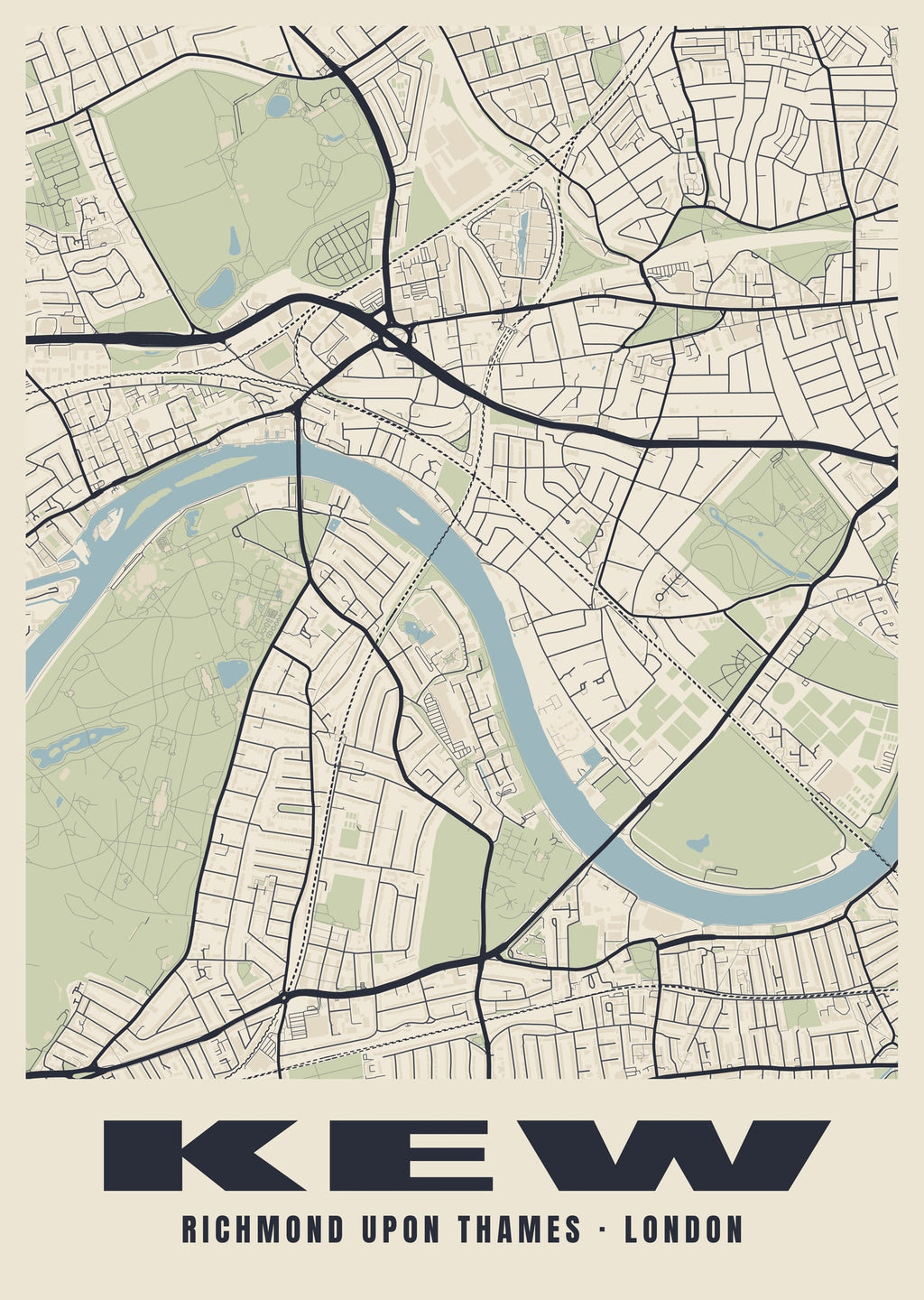 Heritage street map poster of Kew, Richmond upon Thames, London
