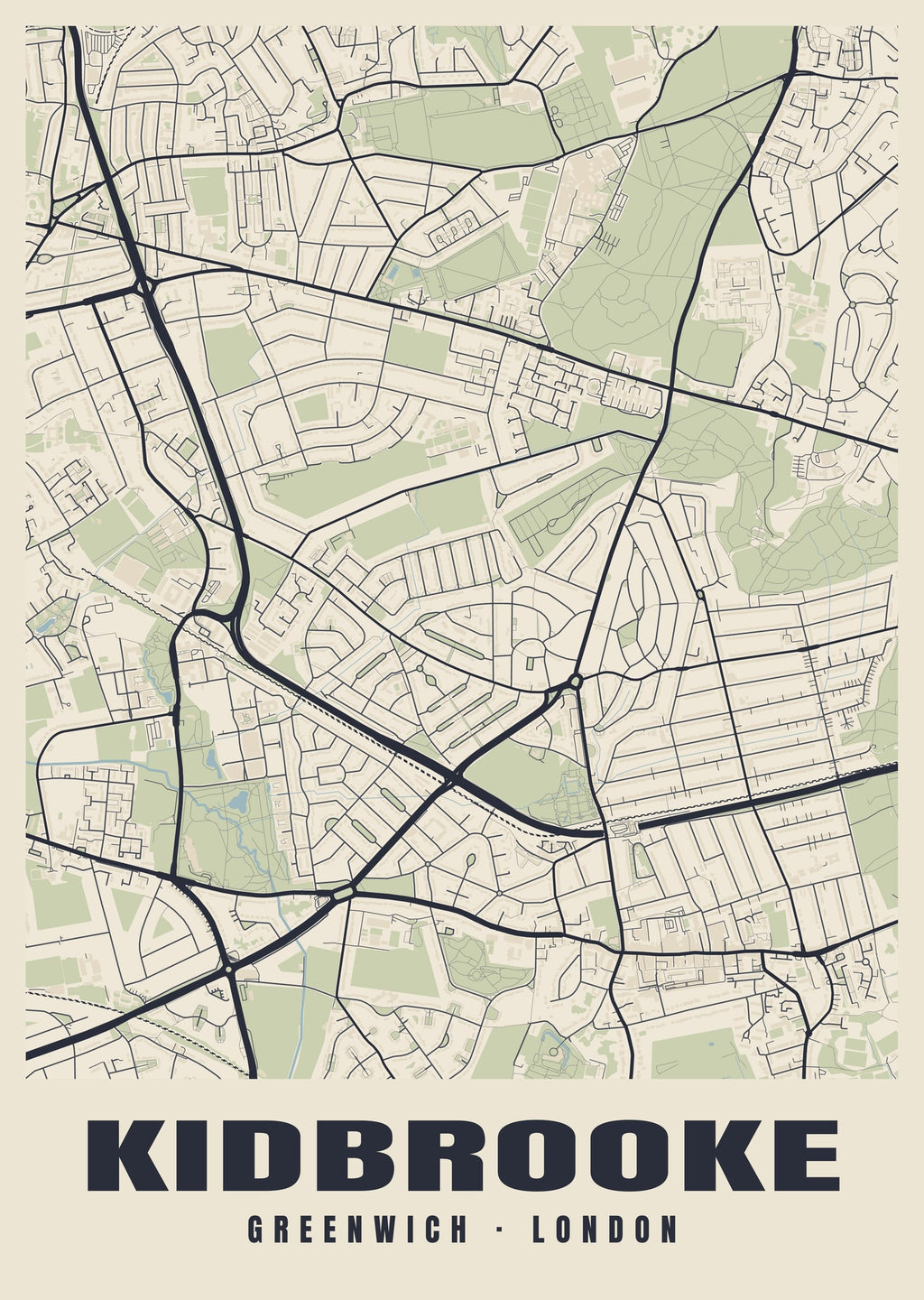 Heritage street map poster of Kidbrooke, Greenwich, London