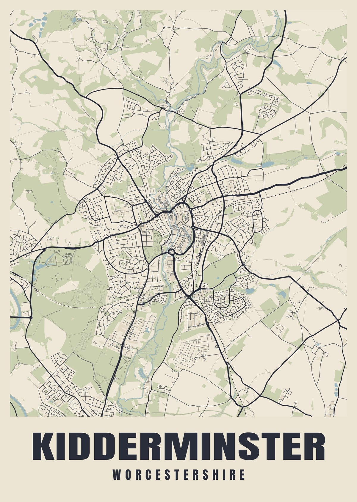Street map poster of Kidderminster, Worcestershire