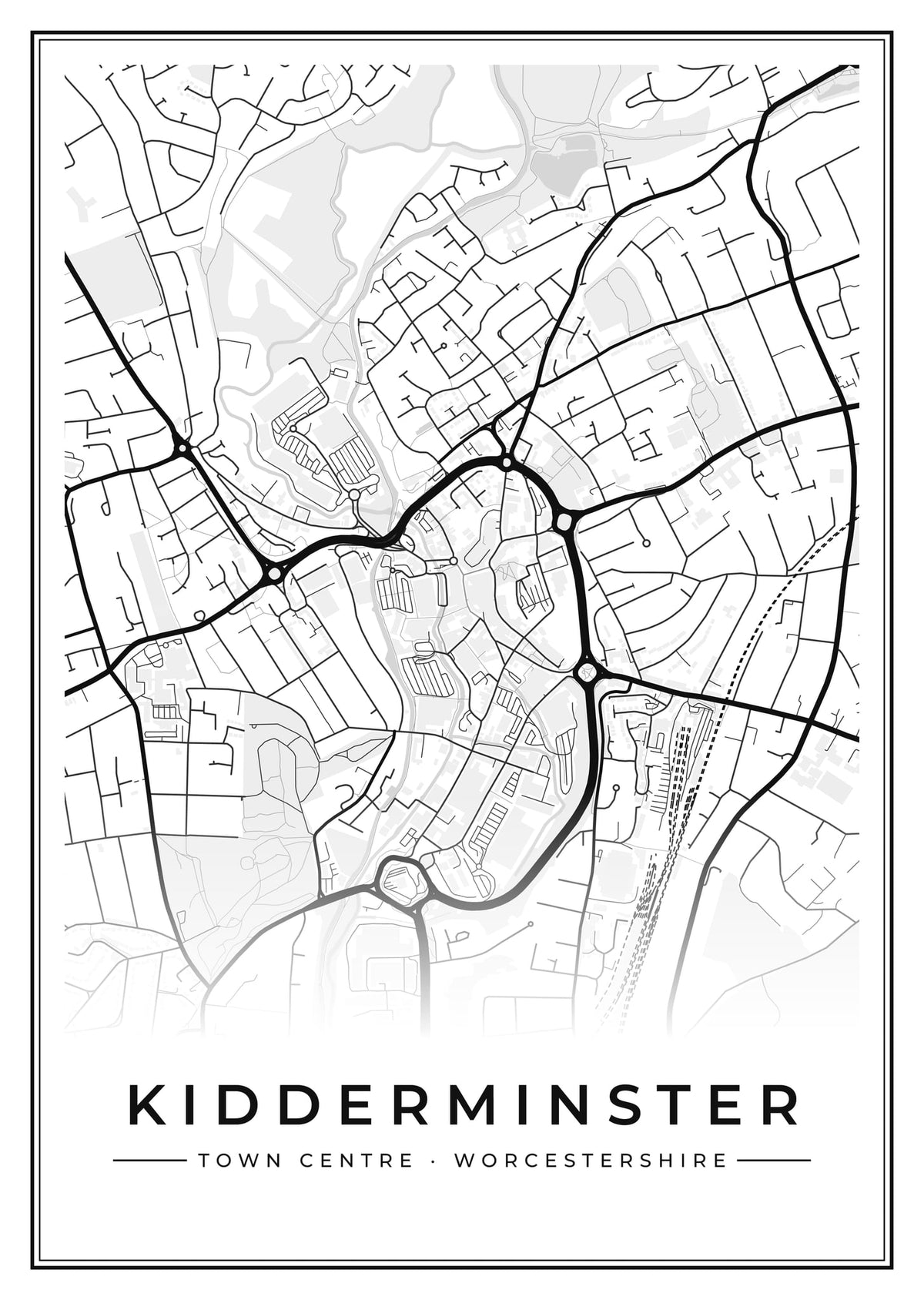Street map poster of Kidderminster town centre, Worcestershire