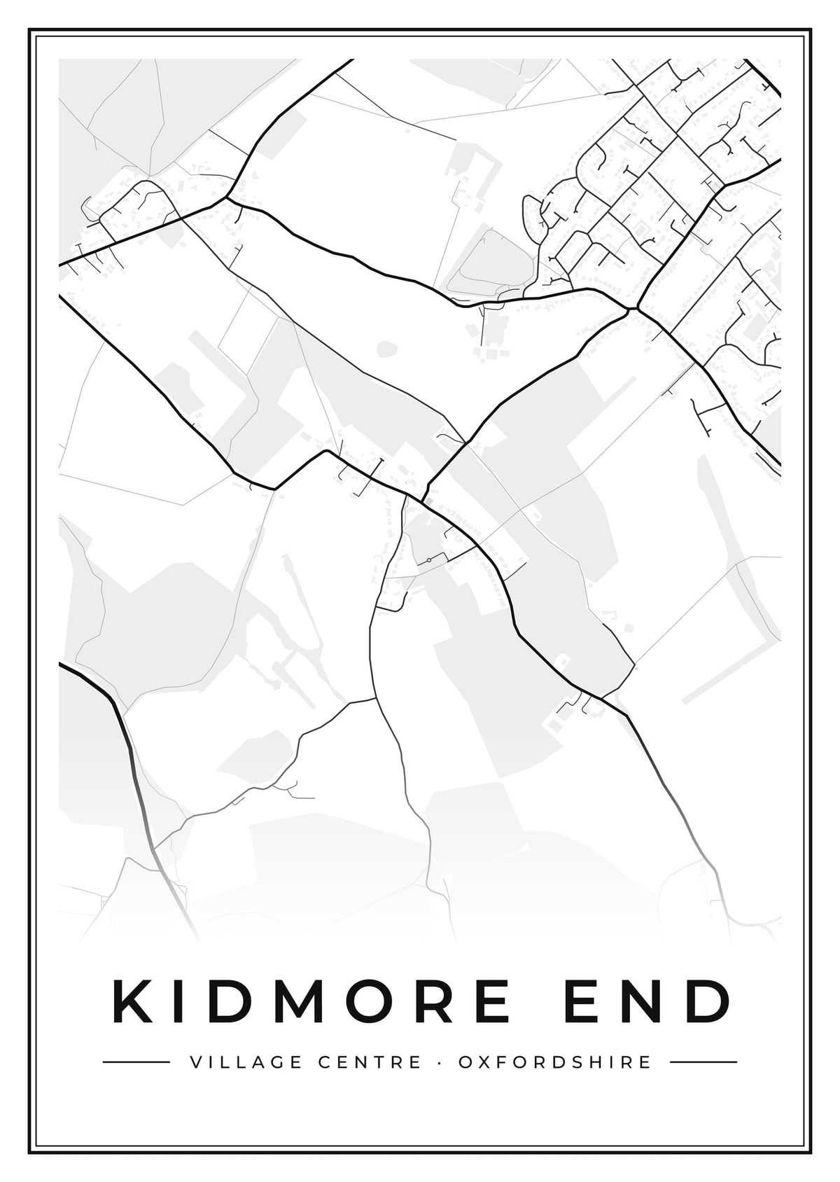 Street map poster of Kidmore End village centre, Oxfordshire
