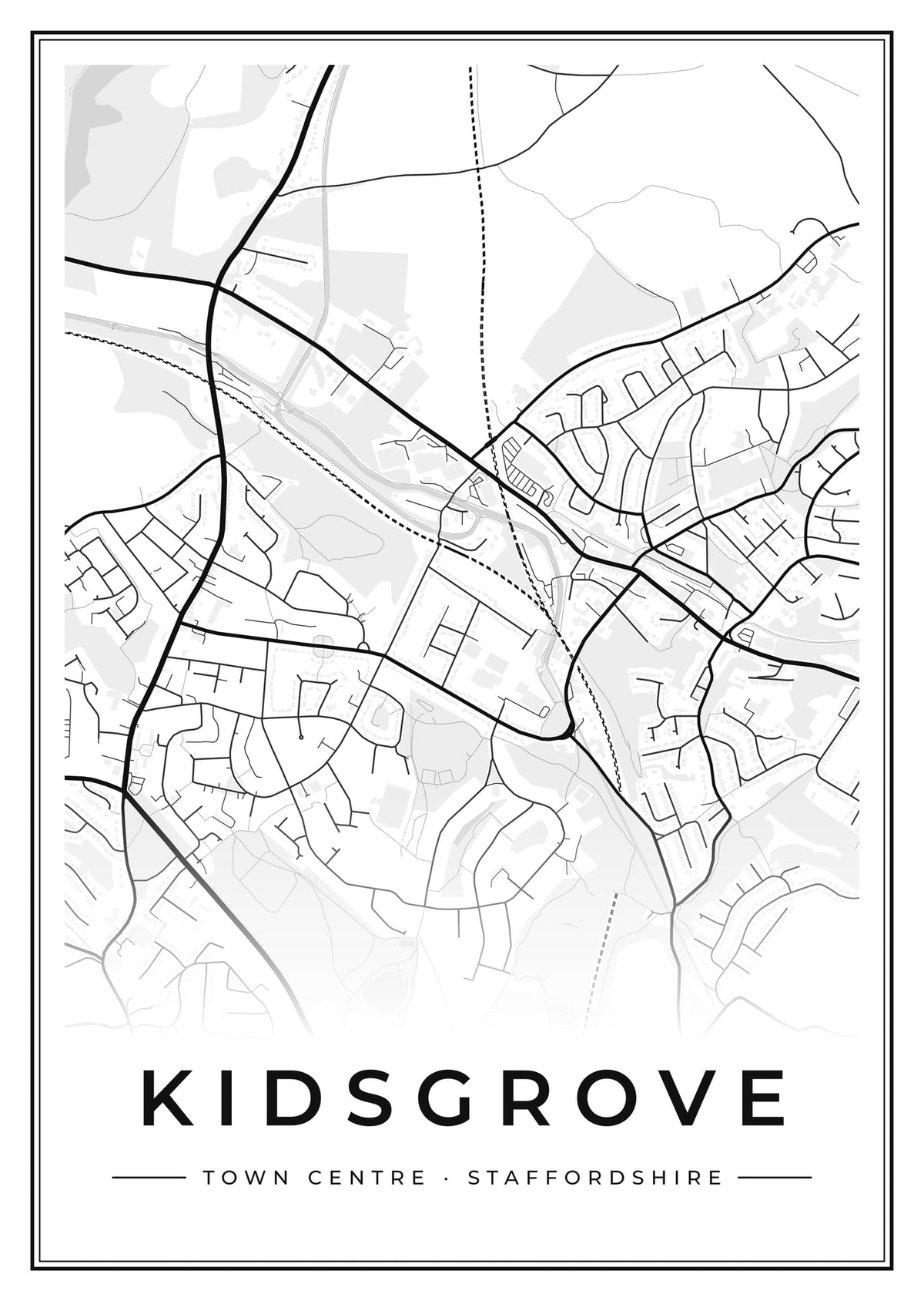 Street map poster of Kidsgrove town centre, Staffordshire