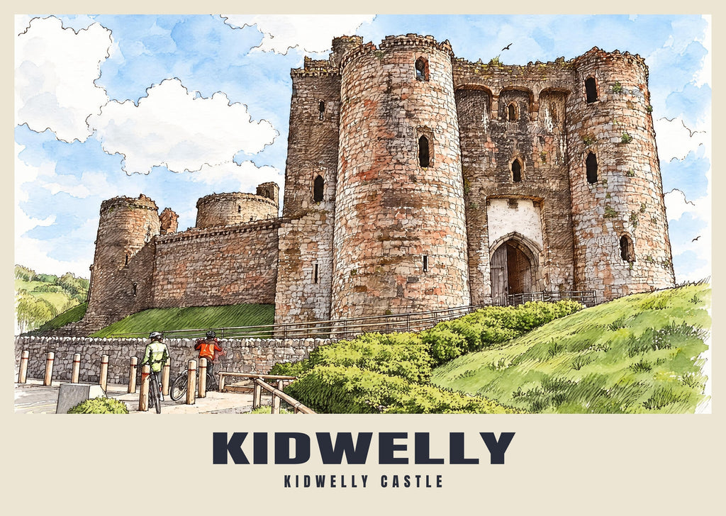 Kidwelly Castle poster, Ink & Wash style
