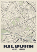Heritage street map poster of Kilburn, Brent, London