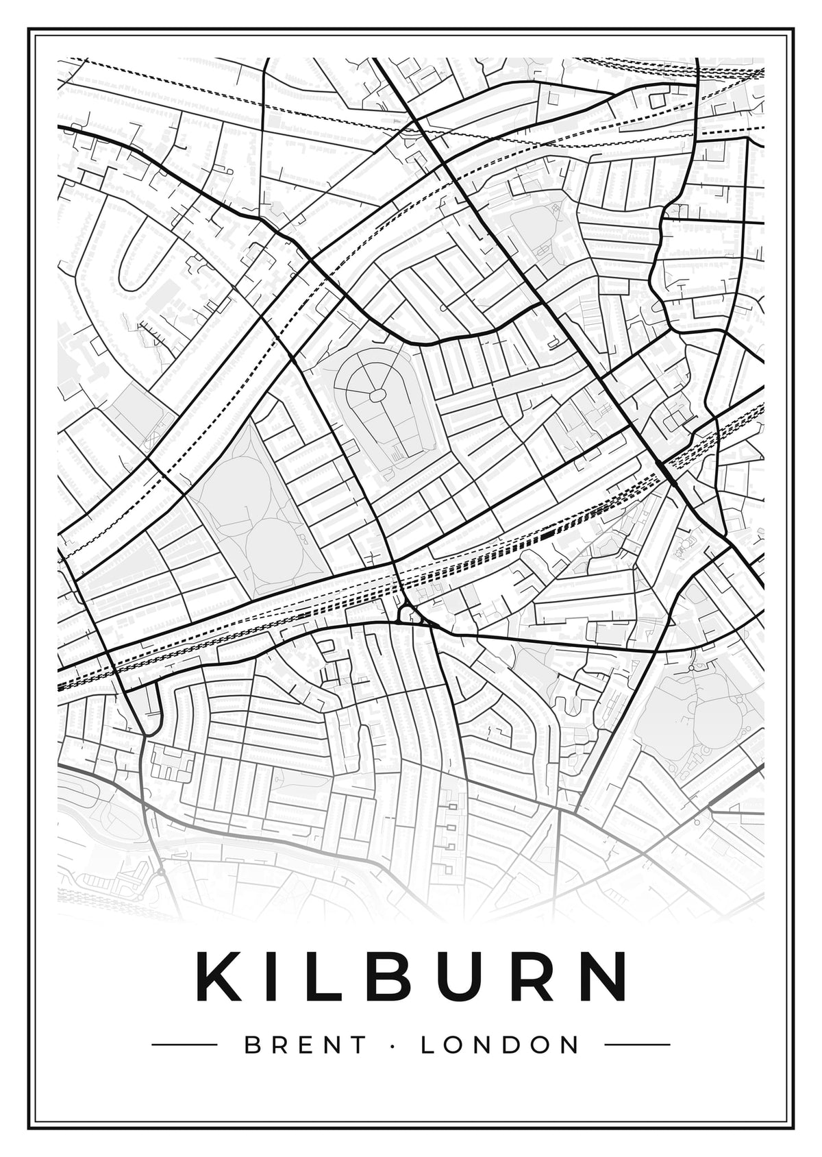 Street map poster of Kilburn, Brent, London
