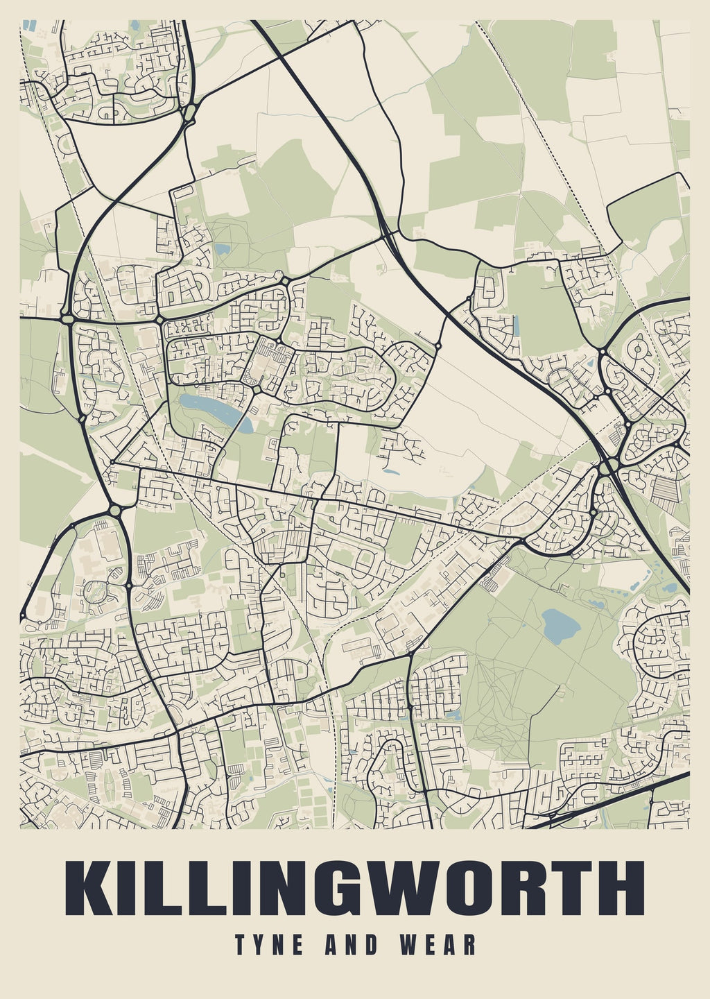 Street map poster of Killingworth, Tyne and Wear