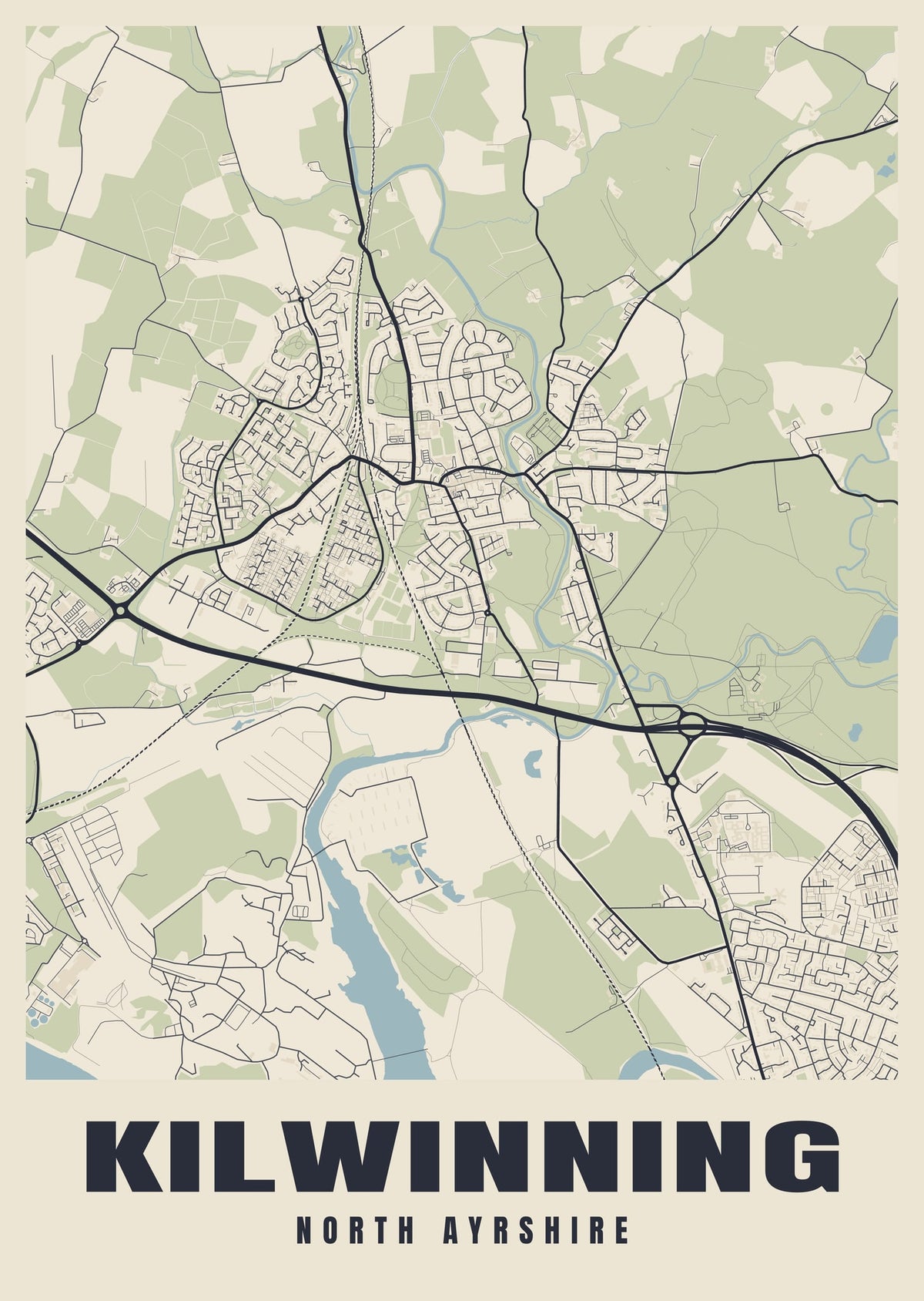 Street map poster of Kilwinning, North Ayrshire