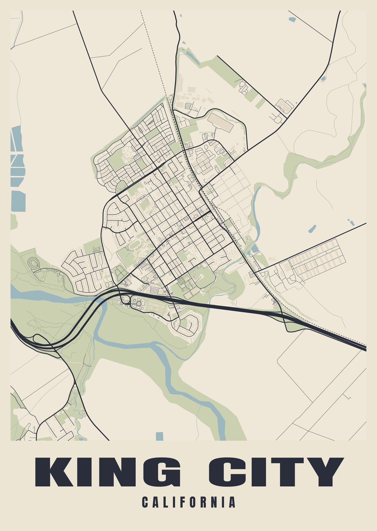 Street map poster of King City, California