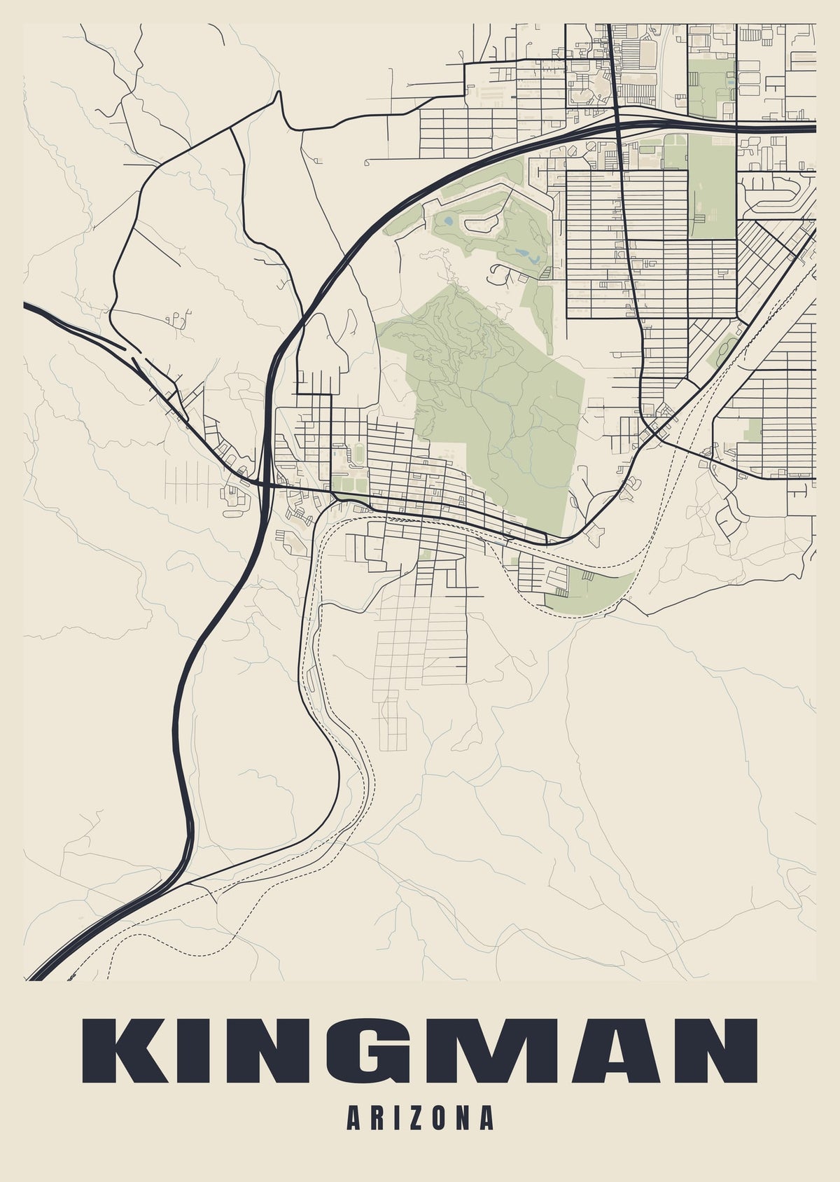 Street map poster of Kingman, Arizona