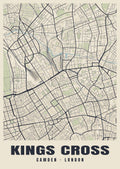 Heritage street map poster of Kings Cross, Camden, London