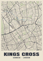 Heritage street map poster of Kings Cross, Camden, London