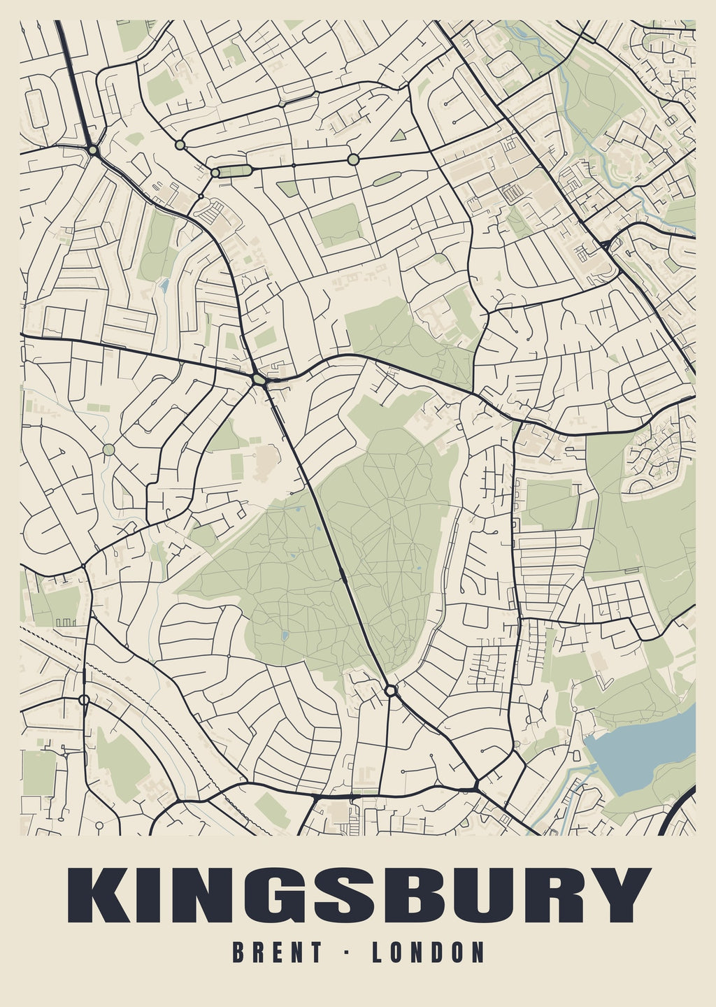 Heritage street map poster of Kingsbury, Brent, London