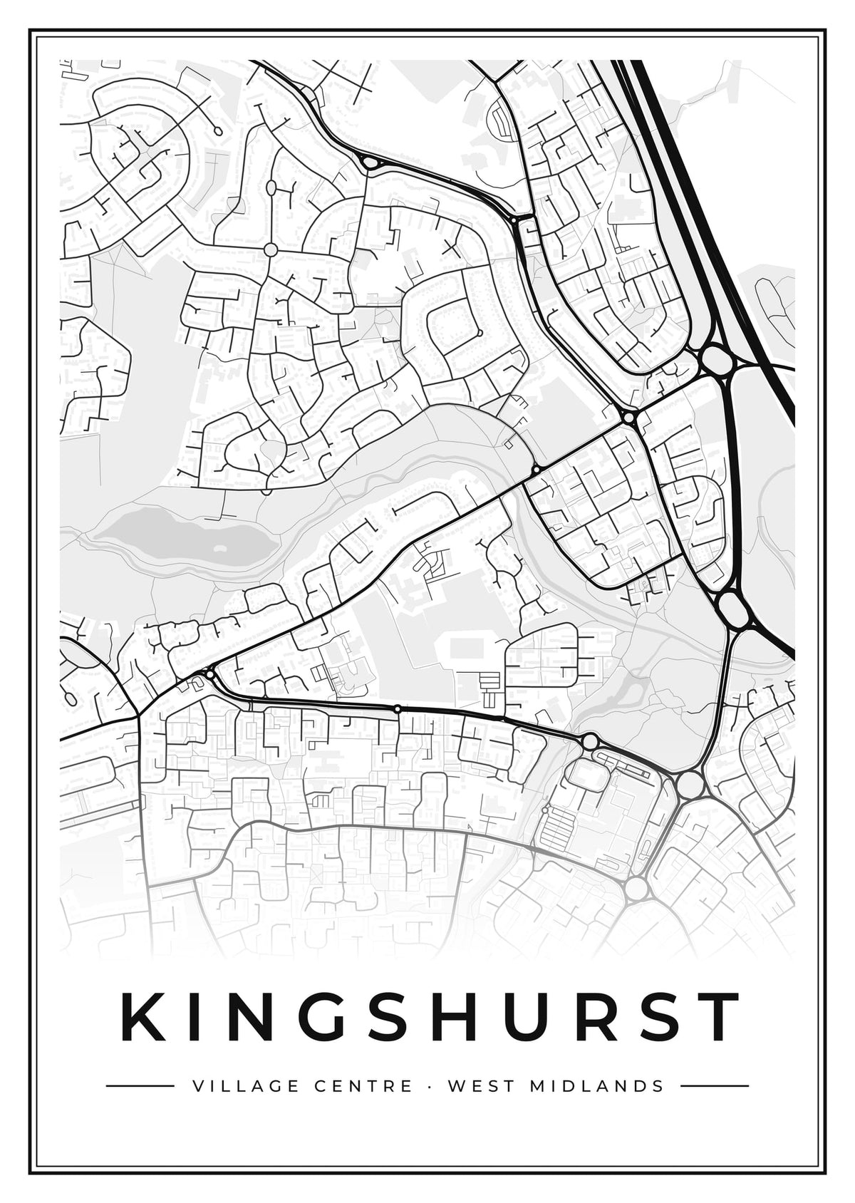 Street map poster of Kingshurst village centre, West Midlands