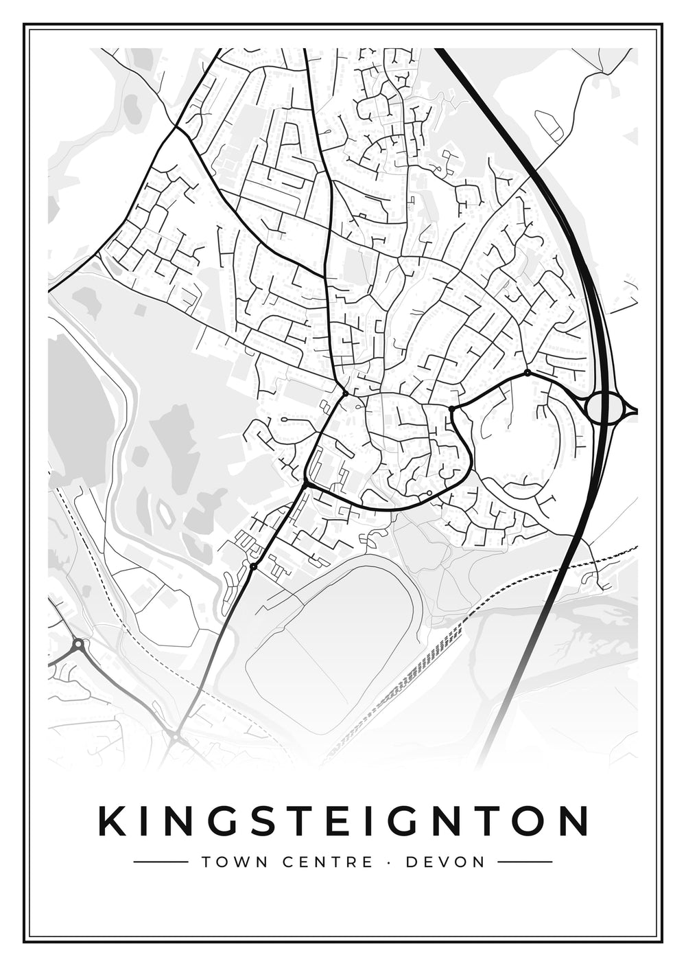 Kingsteignton Town Centre Street Map Poster