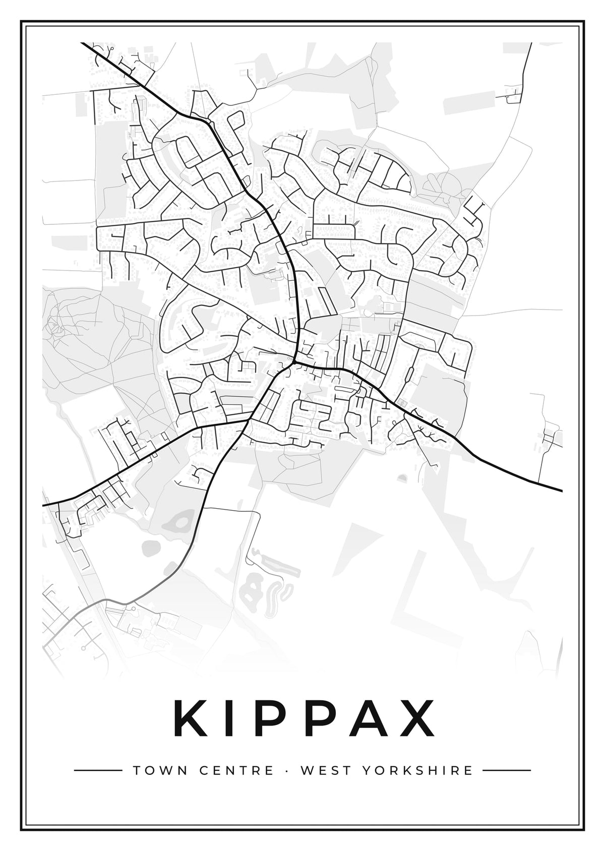 Street map poster of Kippax town centre, West Yorkshire