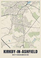 Street map poster of Kirkby-in-Ashfield, Nottinghamshire