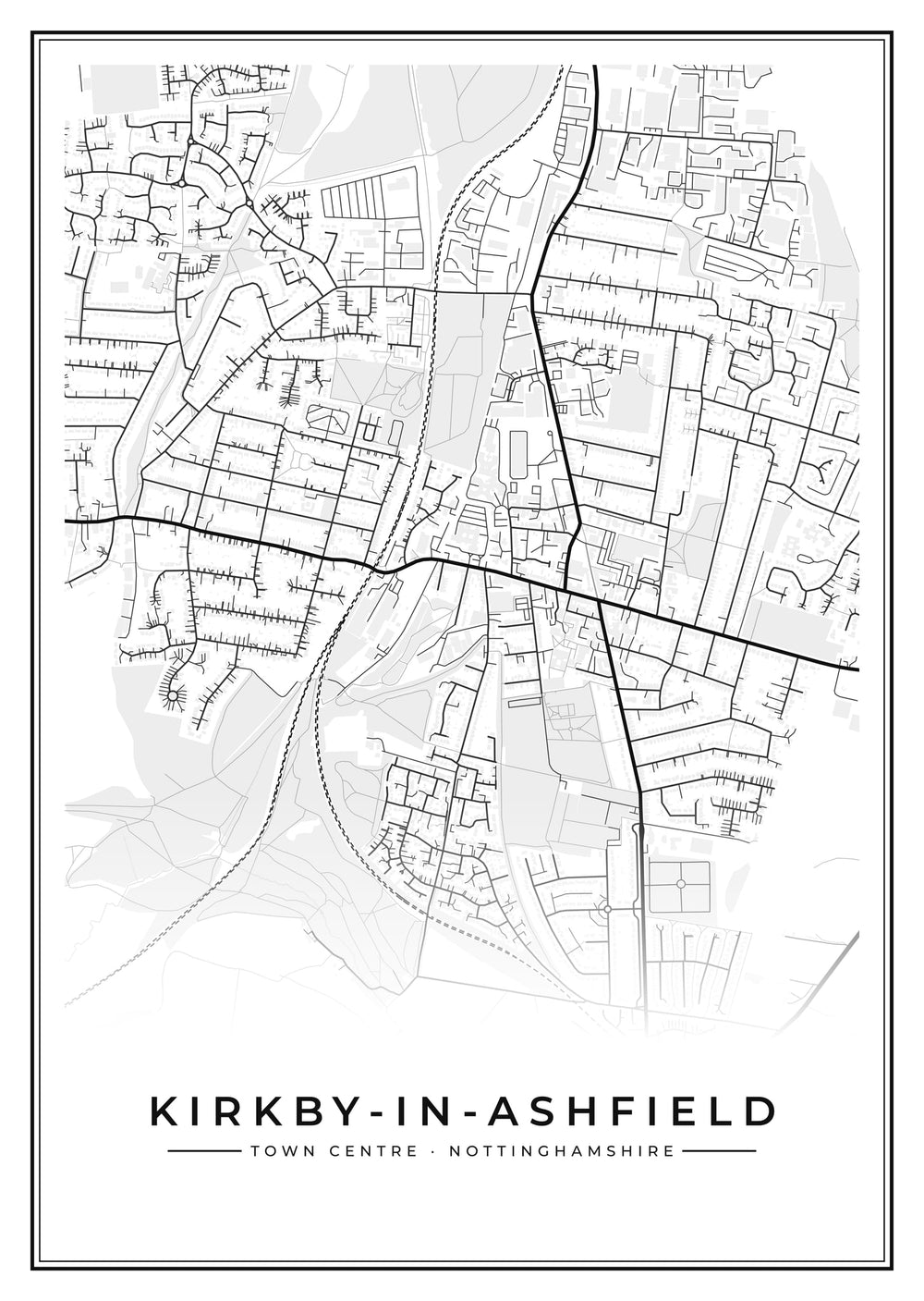 Kirkby-in-Ashfield Town Centre Street Map Poster