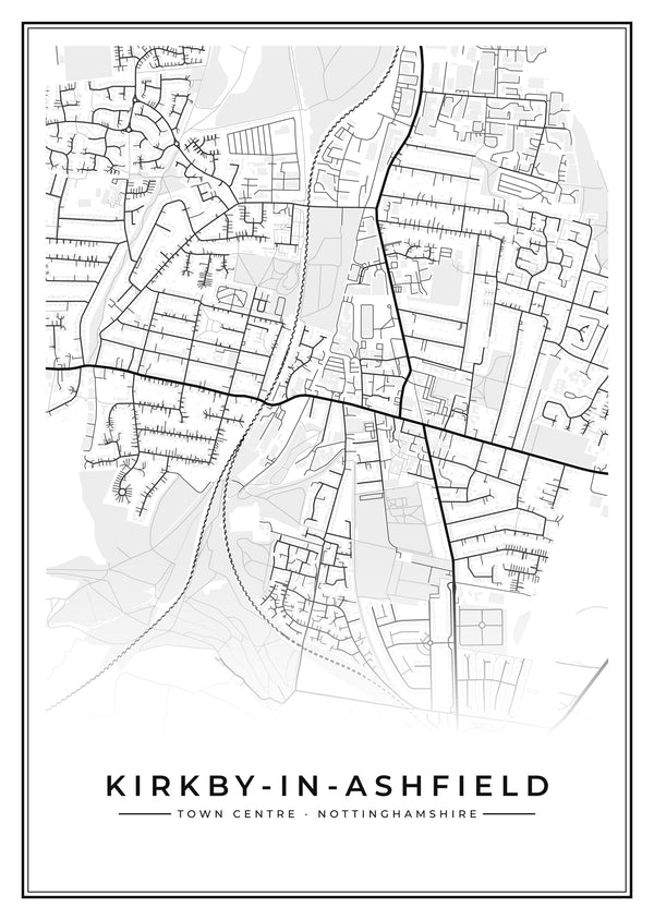 Kirkby-in-Ashfield Town Centre Street Map Poster