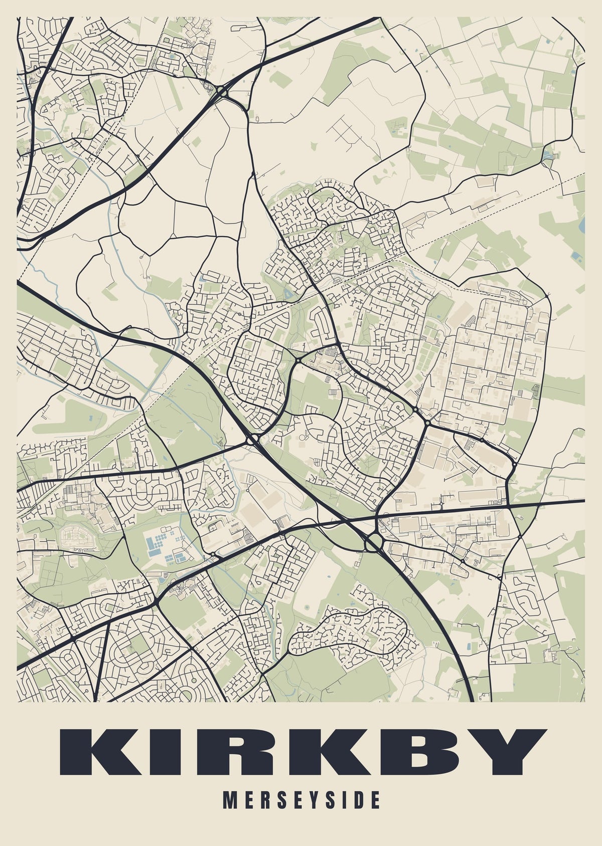 Street map poster of Kirkby, Merseyside