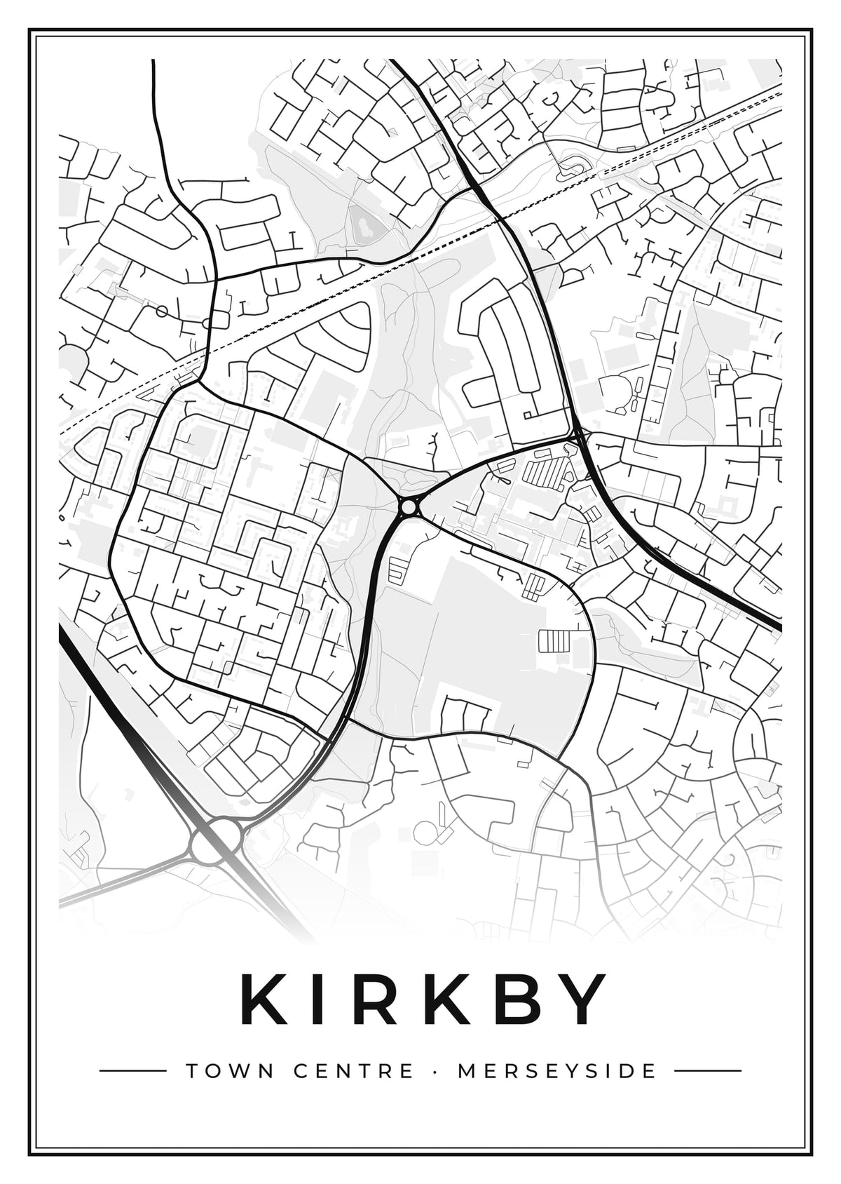Street map poster of Kirkby town centre, Merseyside