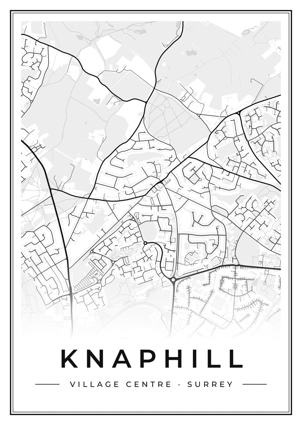 Street map poster of Knaphill village centre, Surrey