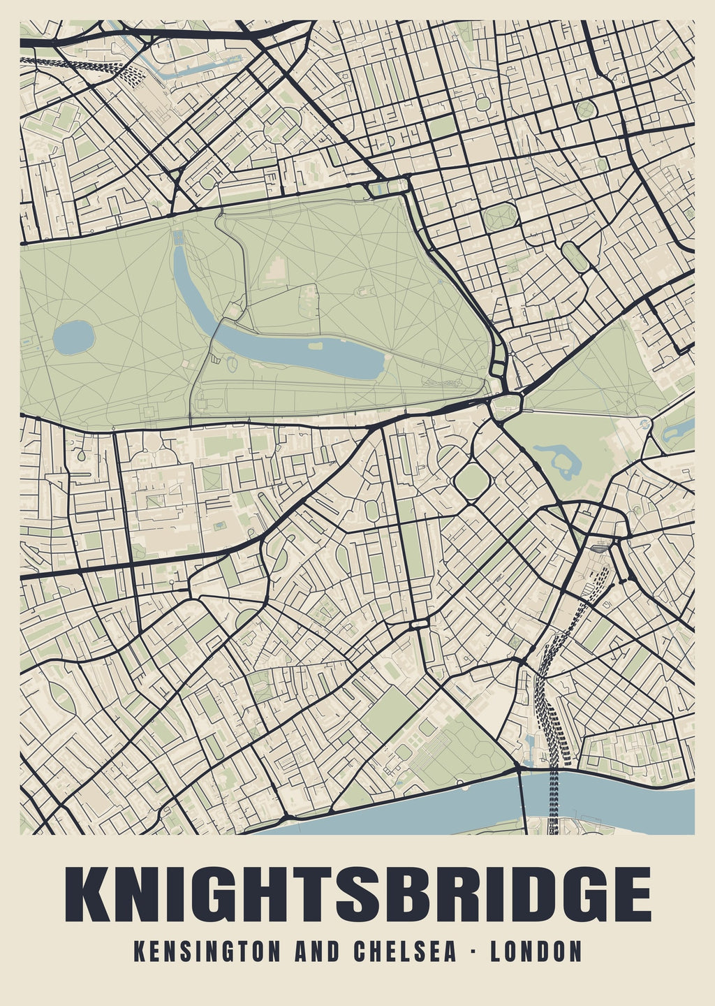 Heritage street map poster of Knightsbridge, Kensington and Chelsea, London