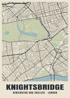 Heritage street map poster of Knightsbridge, Kensington and Chelsea, London