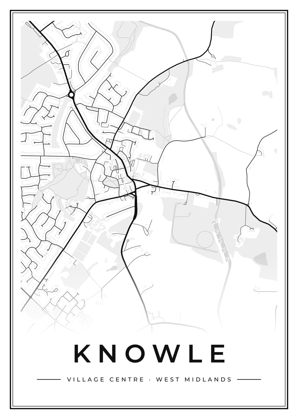 Street map poster of Knowle village centre, West Midlands