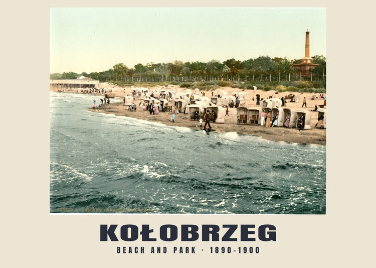 Plage et parc, Kołobrzeg — 1890–1900 · Tirage photochrome ancien